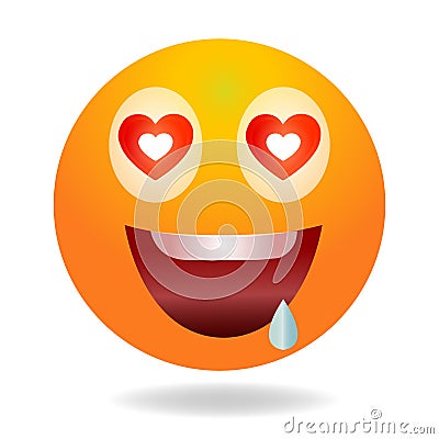 Enamored emoji. Yellow funny face. Round character with big eyes. Vector Illustration